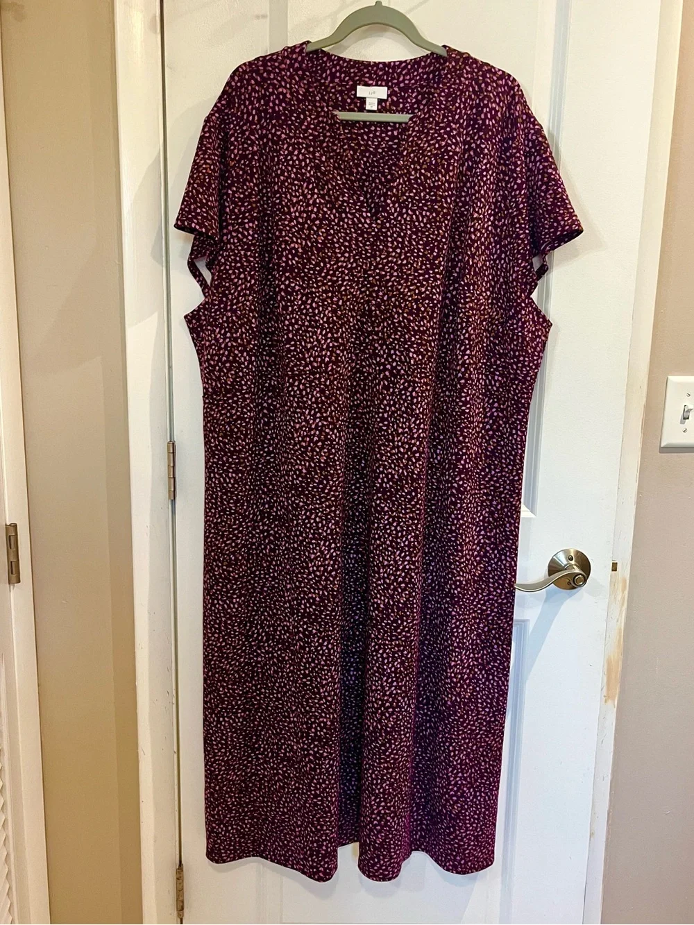 J. Jill Womens V-Neck Cap Sleeve Midi Dress Sz 4X Purple Pink Speckled Popover